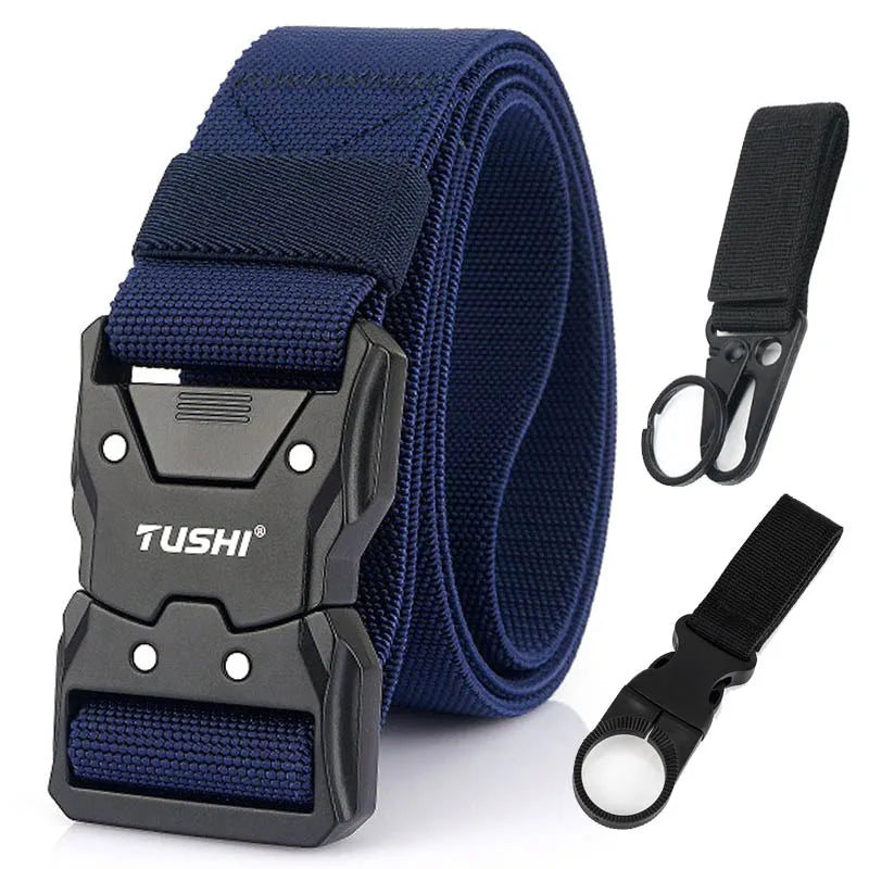 VATLTY Quick Release Elastic Belt Hard Alloy Buckle Strong Real Nylon Navy blue set