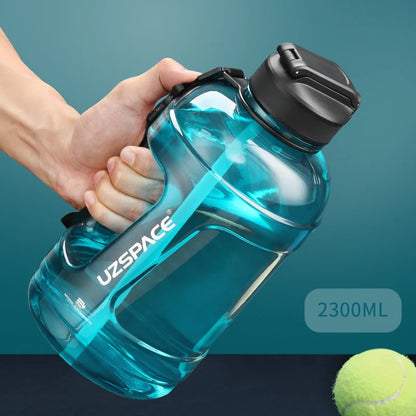 UZSPACE 2.3L 2000ML Water Bottle with Straw Clear Large-capacity Straw Cyan