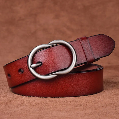 VATLTY New Trousers Belt for Women Alloy Silver Pin Buckle / Cowhide Leather Waistband Red brown
