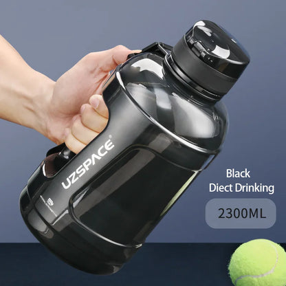 UZSPACE 2.3L 2000ML Water Bottle with Straw Clear Large-capacity Black