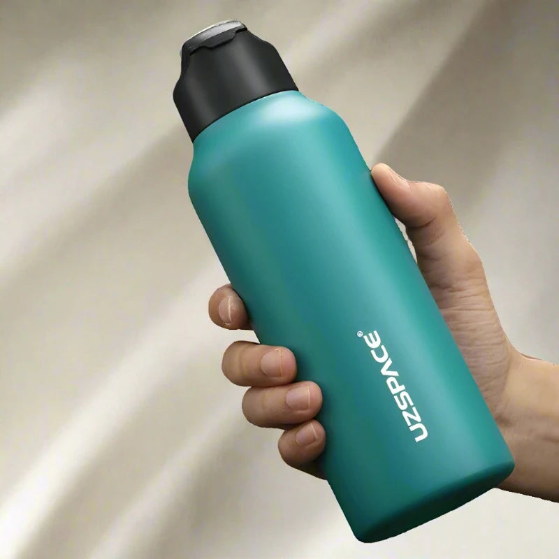 New Stainless Steel Water Bottle With Straw Direct Drinking 2 Lids 9013 Cyan 550ml 800-1000ml