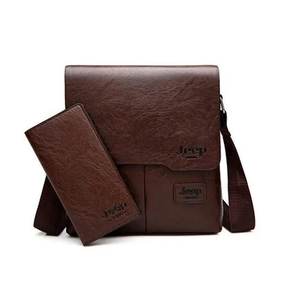 JEEP BULUO Man's Bag 2PC/Set Messenger Shoulder Bag Brown 1505-1-8068