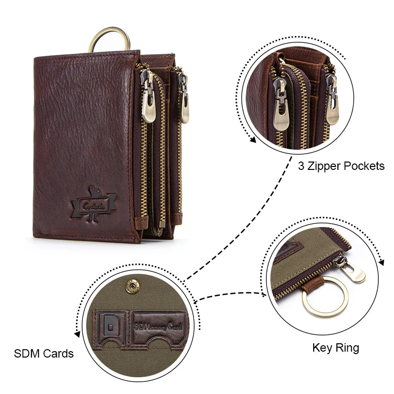 CONTACT'S 100% Genuine Leather RFID Men's Zipper Card Holder Wallet