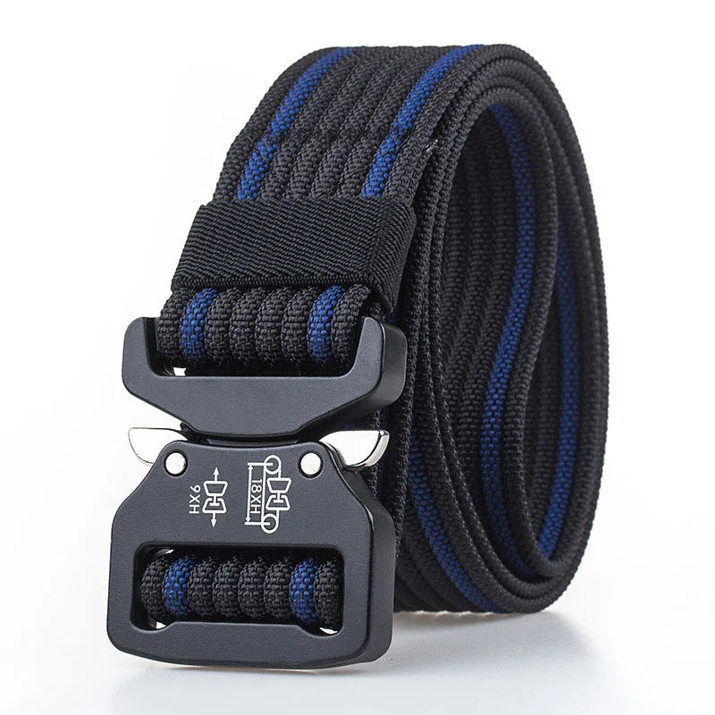 Retro Police Tactical Belt Strong 1200D Real Nylon Rust-Proof Metal Quick Release Buckle Black blue 125cm