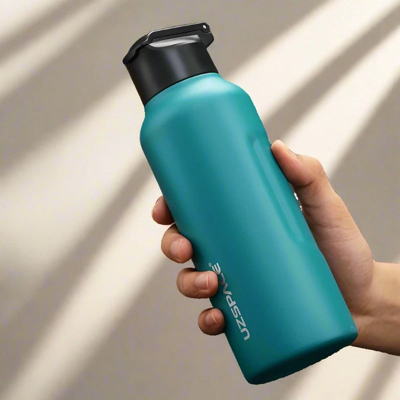 New Stainless Steel Water Bottle With Straw Direct Drinking 2 Lids 9016 Cyan 550ml 800-1000ml