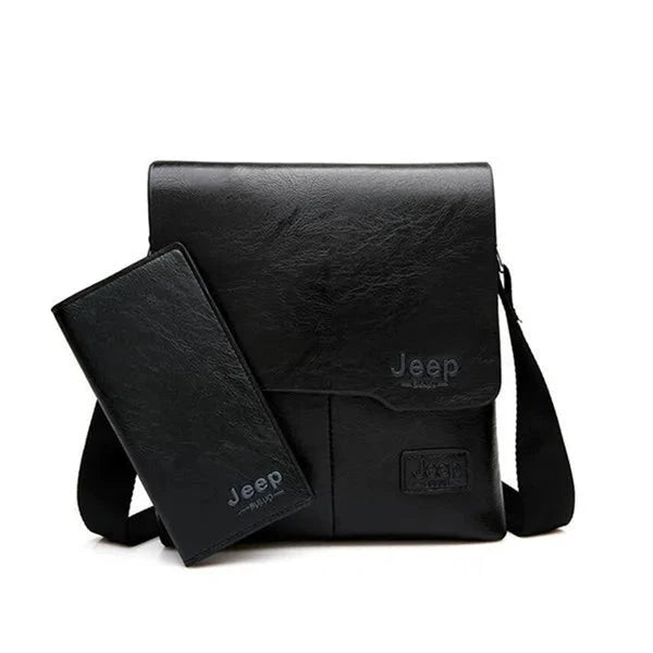 JEEP BULUO Man's Bag 2PC/Set Messenger Shoulder Bag Black 1505-1-8068