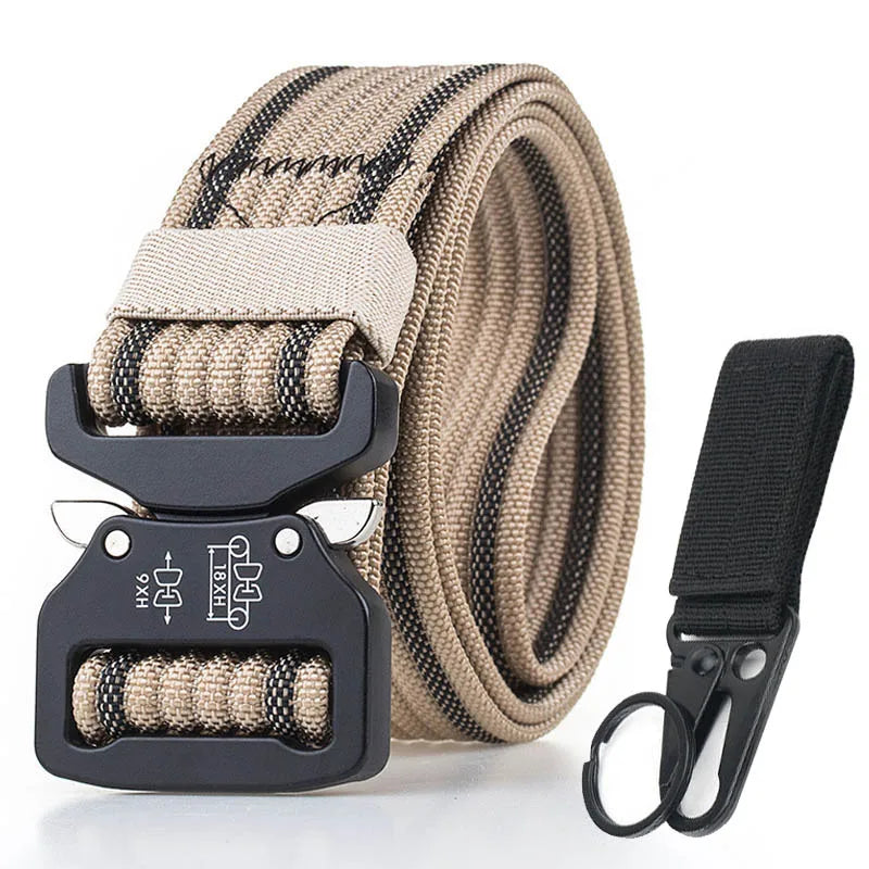 Retro Police Tactical Belt Strong 1200D Real Nylon Rust-Proof Metal Quick Release Buckle Khaki set 125cm