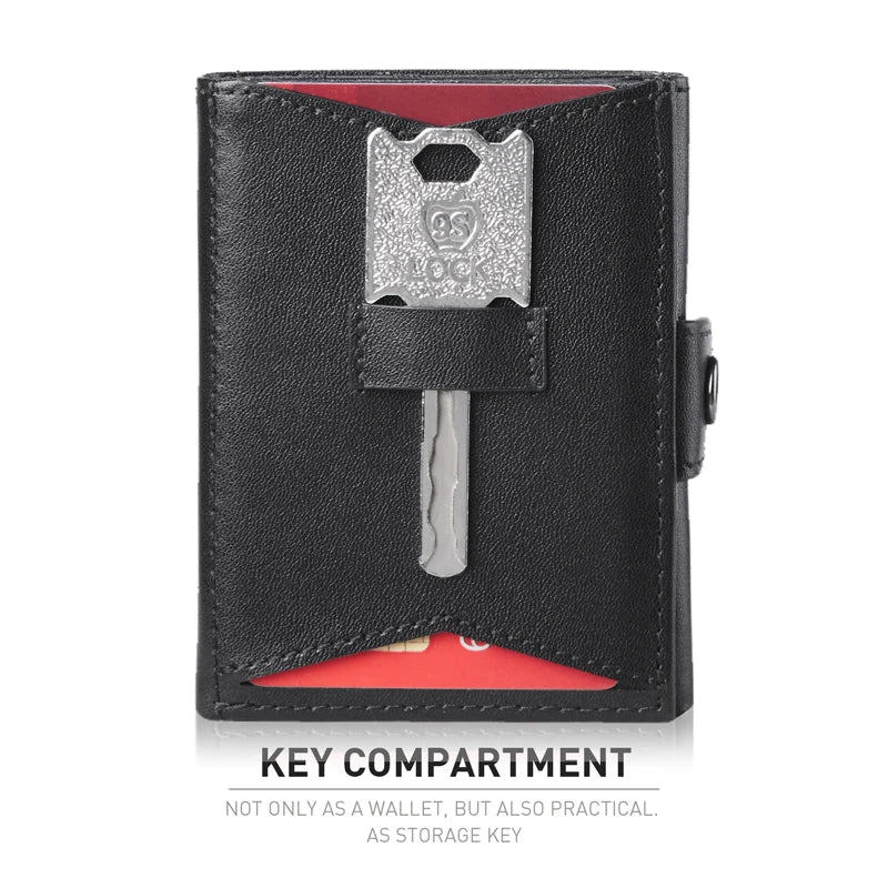 BISON DENIM Men Genuine Leather Short Slim Wallet With RFID Blocking