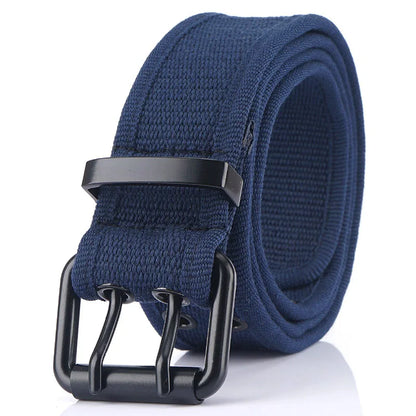 Official Authentic 3.8cm Canvas Belt For Men Hard Alloy Buckle Navy blue 110cm