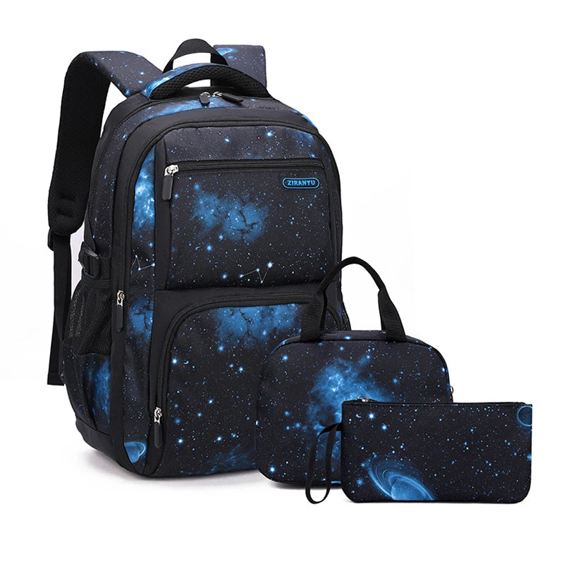 Boys Backpacks 3 Pieces Sets School Bags 3pcs black blue