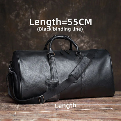 Men's Travel Bag Genuine Leather Hand Luggage NUPUGOO Black(55cm)