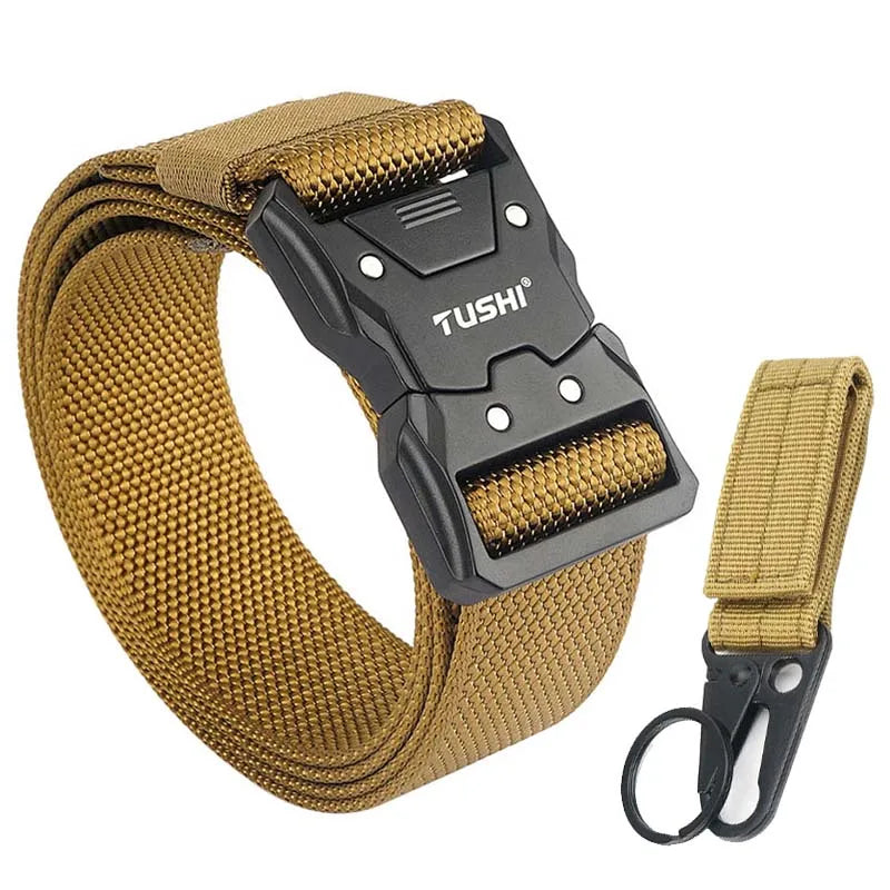 VATLTY Quick-drying Tactical Belt Men Hard Alloy Quick Release Buckle 1200D Soft Nylon Wolf brown set 125cm(adjustable)