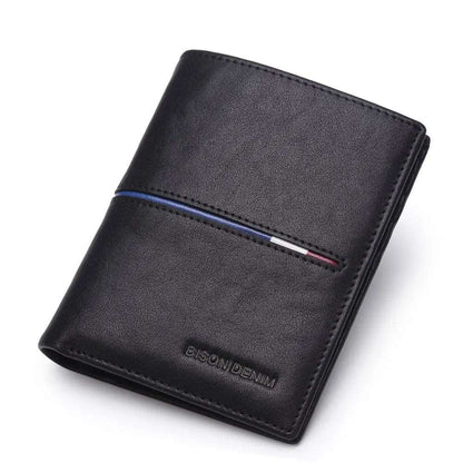 BISON DENIM Genuine Leather Wallet Men Vertical Size