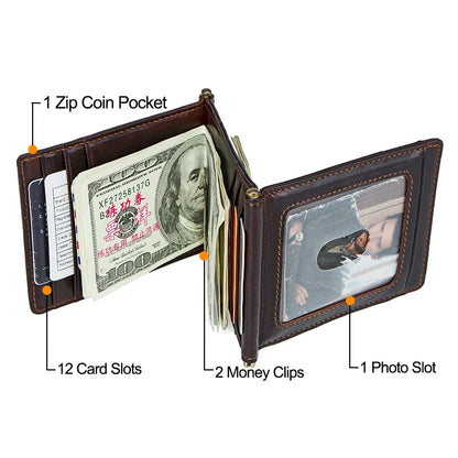 CONTACT'S Crazy Horse Cowhide leather RFID blocking wallet