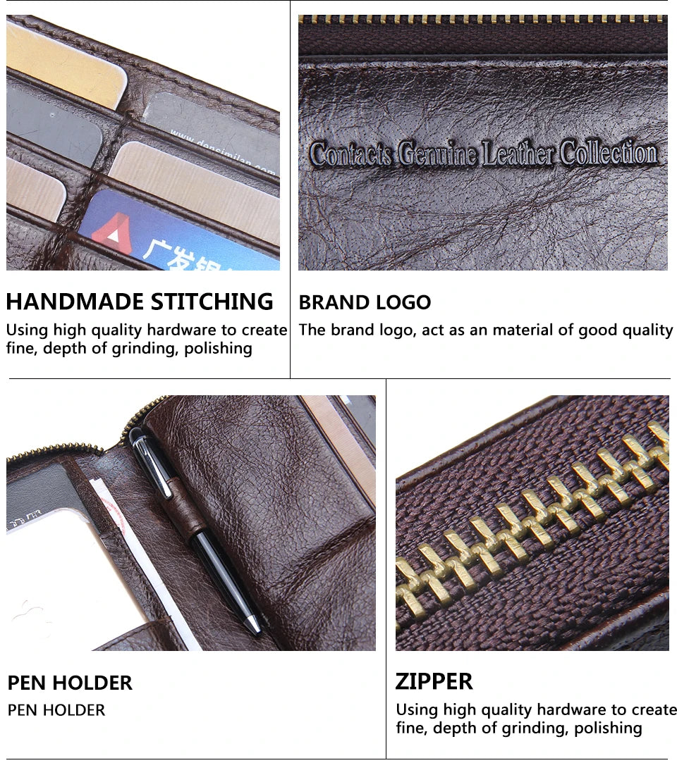 Genuine Leather Men's Clutch Wallet Card & Passport Holder 6.5" Phone Case