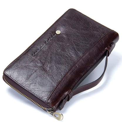 Genuine Leather Men's Clutch Wallet Card & Passport Holder 6.5" Phone Case Coffee