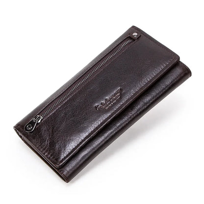 Contact's HOT Genuine Leather Wallet Women's Card Holder Long Style Coffee