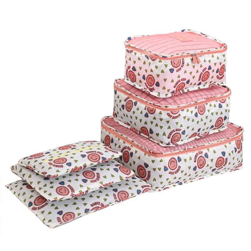 6 pcs/Set Travel Storage Bag Home Organizer Box Pink