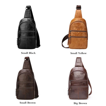 BISON DENIM Men's Genuine Leather Chest Bags Men Multifunctional Shoulder Messenger Bags Male Sling Pack Crossbody Bag W2445