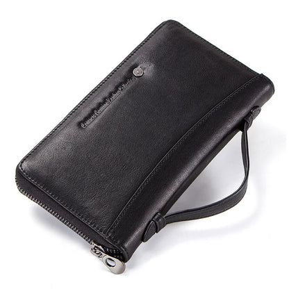 Genuine Leather Men's Clutch Wallet Card & Passport Holder 6.5" Phone Case Black