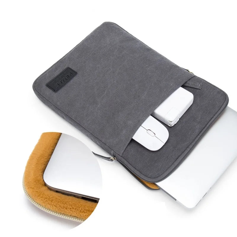 Kinmac Canvas Laptop Bag 12,13,14,15.6 Inch, Shockproof Sleeve Case For MacBook Air Pro