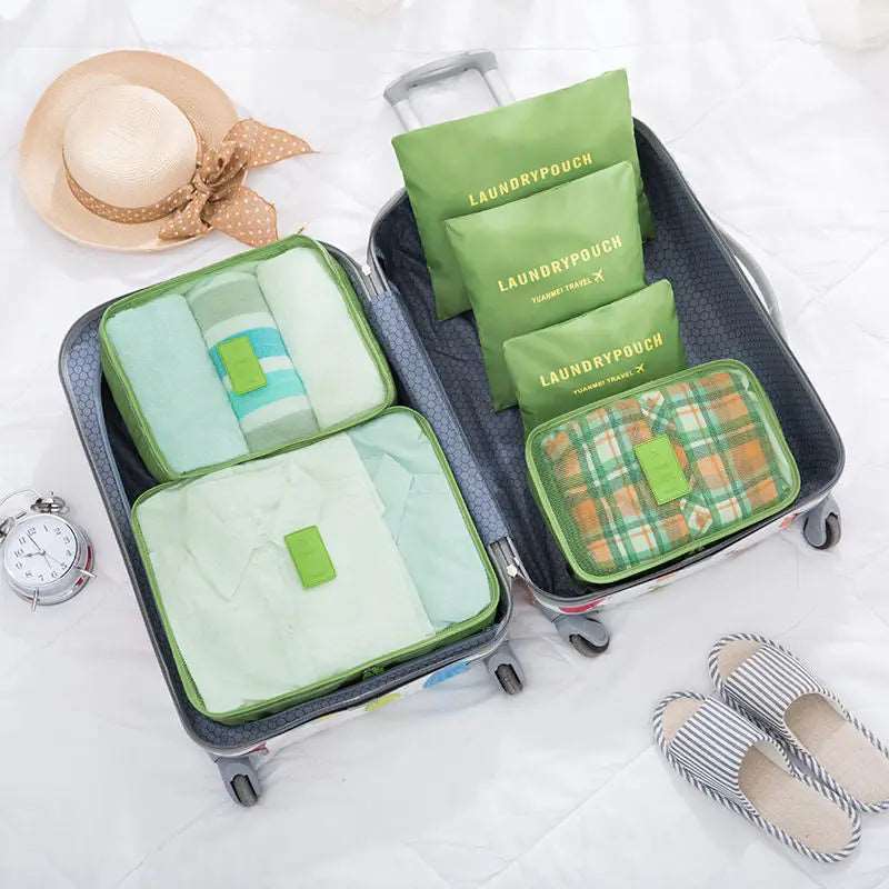 6 pcs/Set Travel Storage Bag Home Organizer Box Green