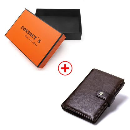 CONTACT'S Luxury Genuine Leather Wallet With Passcard Pocket and Card Holder Coffee Box
