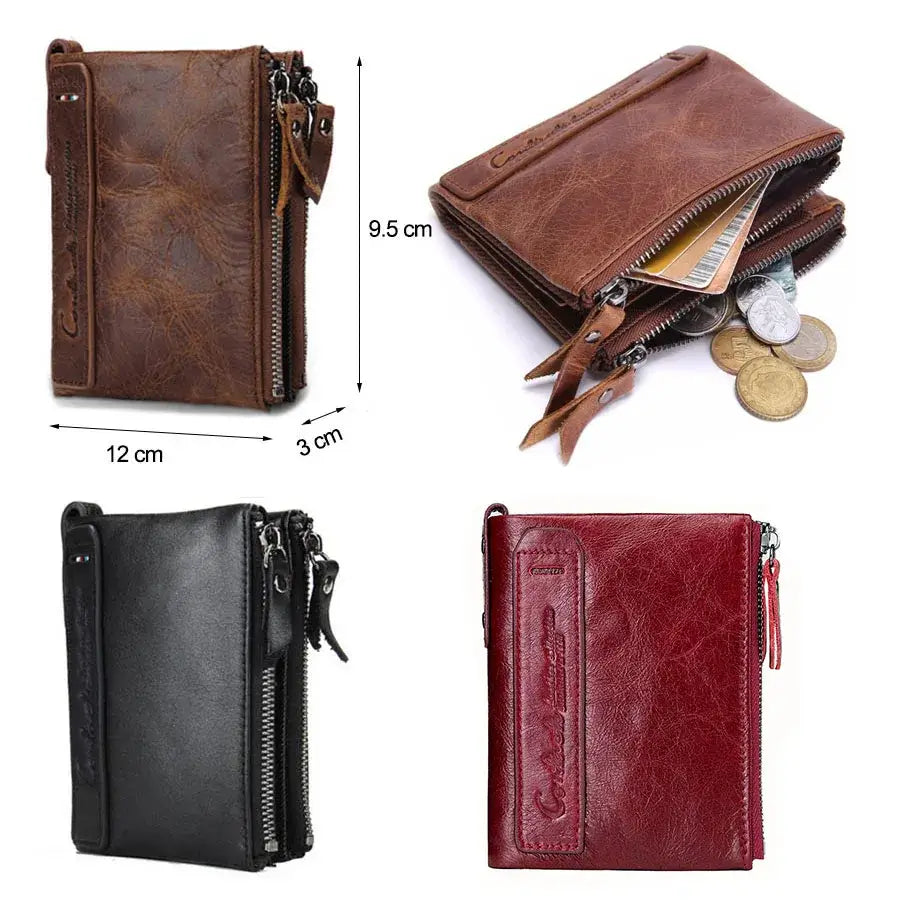 CONTACT'S HOT Genuine Crazy Horse Cowhide Leather Men's Wallet RFID blocking