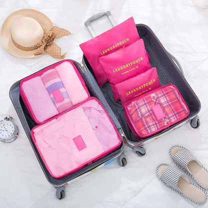 6 pcs/Set Travel Storage Bag Home Organizer Box RoseRed