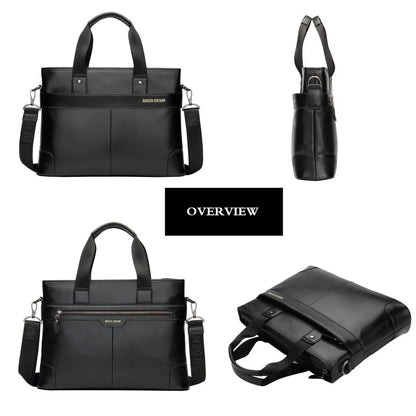 BISON DENIM Cowhide Briefcase Business Travel Bag Laptop Handbag
