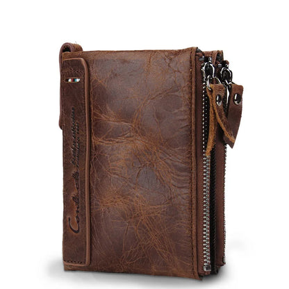 CONTACT'S HOT Genuine Crazy Horse Cowhide Leather Men's Wallet RFID blocking Brown