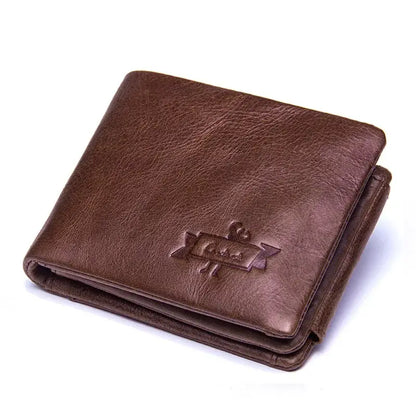 CONTACT'S Genuine Crazy Horse Leather Men's Wallet Vintage Trifold Coffee H