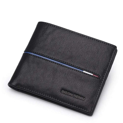 BISON DENIM Genuine Leather Wallet Men Horizontal Size