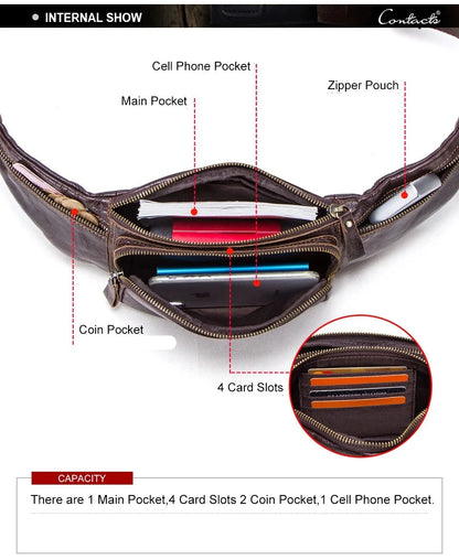 CONTACT'S Cow Leather Men's Waist Bag Cell Phone Pocket