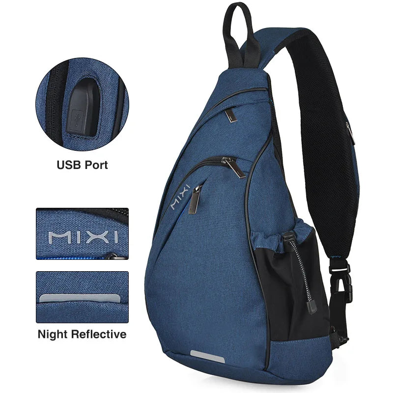 Mixi Men One Shoulder Backpack Sling Bag Crossbody USB