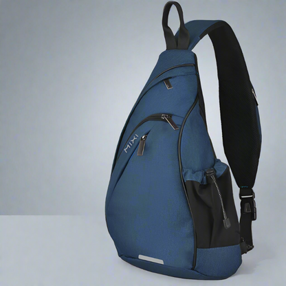 Mixi Men One Shoulder Backpack Sling Bag Crossbody USB Blue