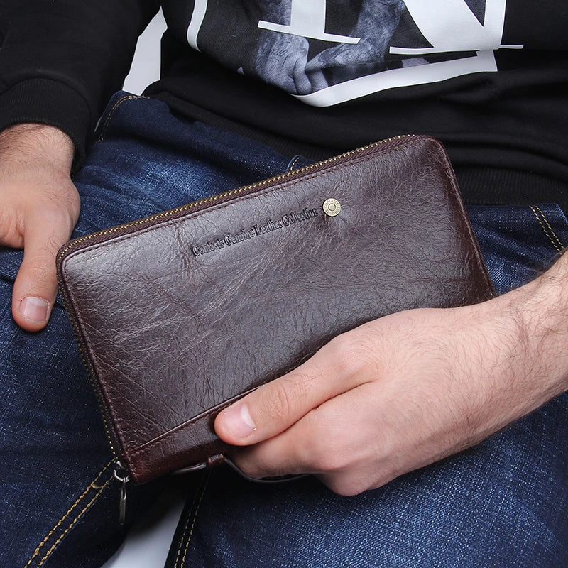 Genuine Leather Men's Clutch Wallet Card & Passport Holder 6.5" Phone Case