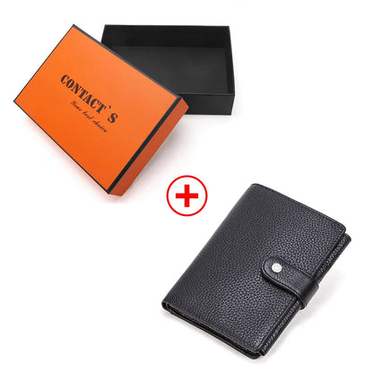 CONTACT'S Luxury Genuine Leather Wallet With Passcard Pocket and Card Holder Black Box