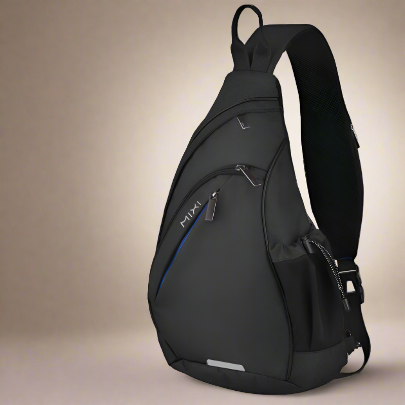 Mixi Men One Shoulder Backpack Sling Bag Crossbody USB Black