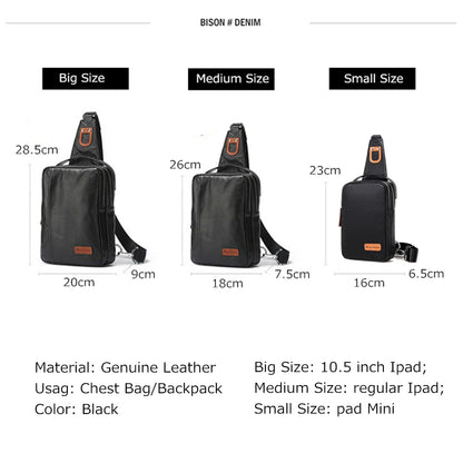 BISON DENIM Chest Bag Genuine Leather Crossbody Bag Multifunctional