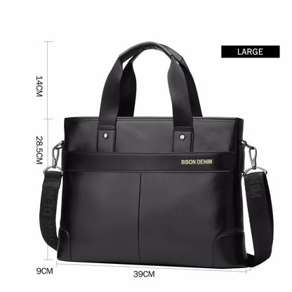 BISON DENIM Cowhide Briefcase Business Travel Bag Laptop Handbag