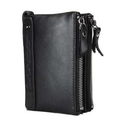 CONTACT'S HOT Genuine Crazy Horse Cowhide Leather Men's Wallet RFID blocking Black