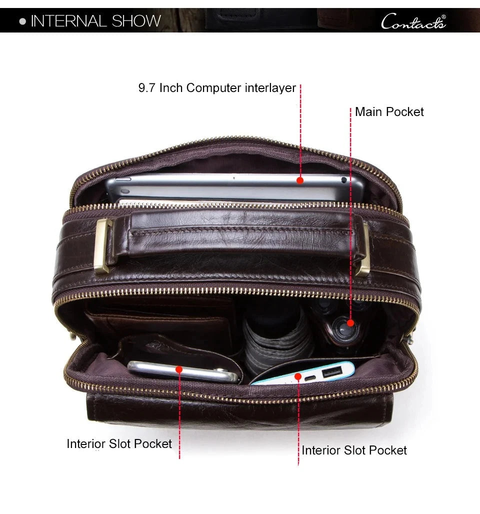 CONTACT'S New Genuine Leather Messenger Bag for Men 9.7" iPad
