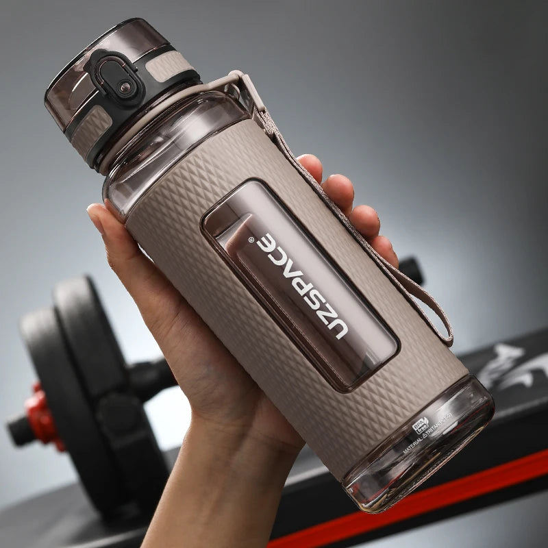 UZSPACE Sports Water Bottles Leak-proof Drop-proof Portable Shaker BPA Free Oak Gray