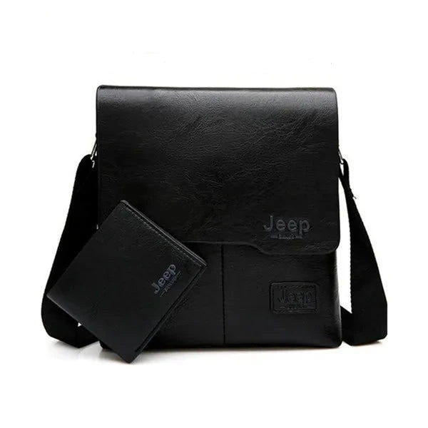 JEEP BULUO Man's Bag 2PC/Set Messenger Shoulder Bag Black 1505-1-W002