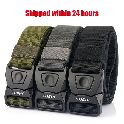 VATLTY New Men's Elastic Belt Matte Black Alloy Buckle Quick Release