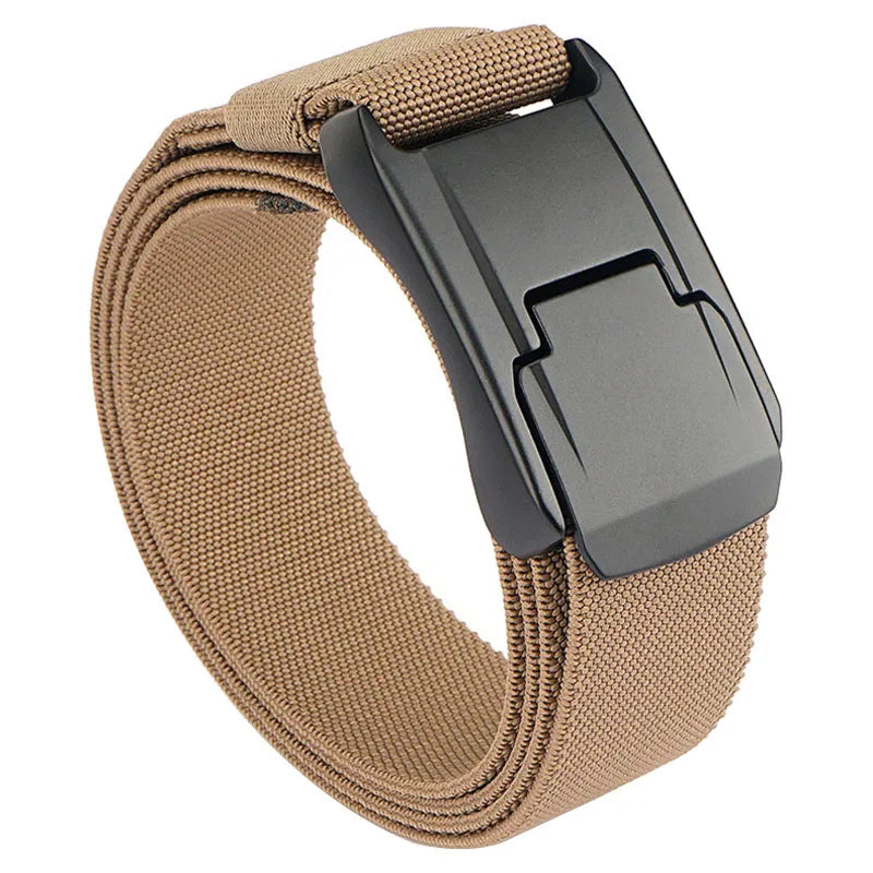 VATLTY New Stretch Belt for Men Hard Alloy Quick Release Buckle Strong Real Nylon Khaki 125cm