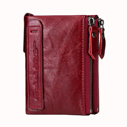 CONTACT'S HOT Genuine Crazy Horse Cowhide Leather Men's Wallet RFID blocking Red
