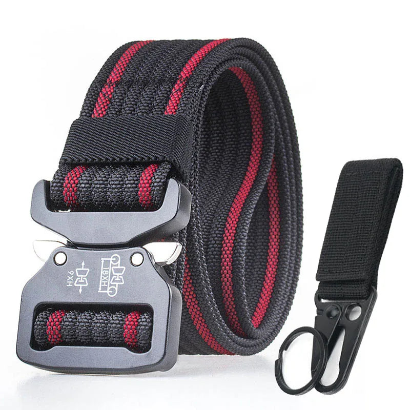 Retro Police Tactical Belt Strong 1200D Real Nylon Rust-Proof Metal Quick Release Buckle Black red set 125cm