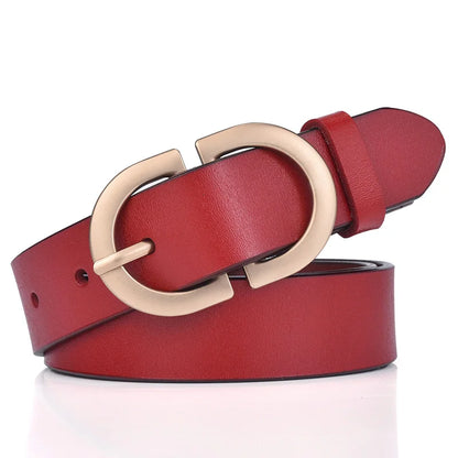 VATLTY Official Authentic Woman's Leather Belt Golden Alloy Buckle Red